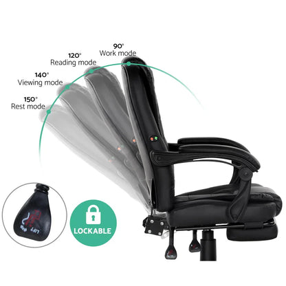 Artiss 2 Point Massage Office Chair PU Leather Footrest Black - Mekamart Australia