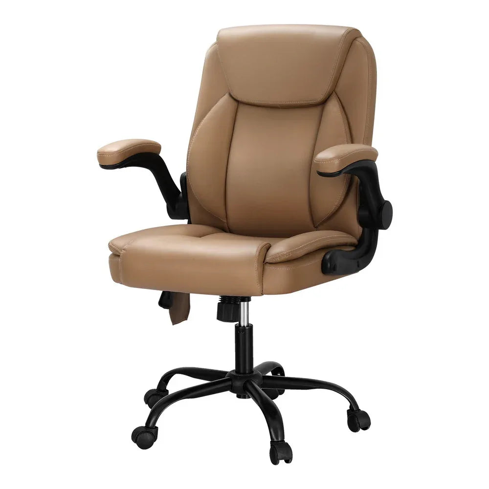 Artiss 2 Point Massage Office Chair Leather Mid Back Brown - Mekamart Australia