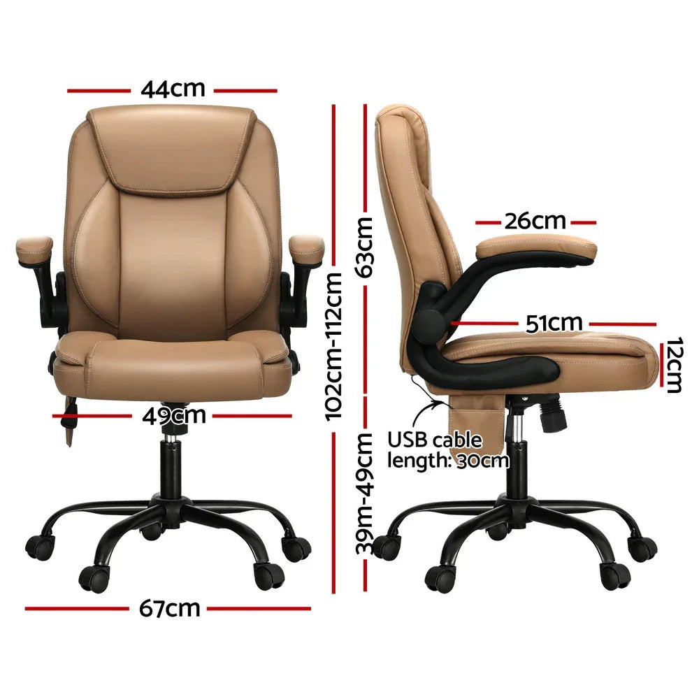 Artiss 2 Point Massage Office Chair Leather Mid Back Brown - Mekamart Australia