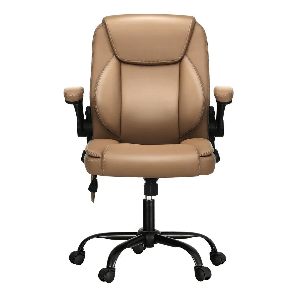 Artiss 2 Point Massage Office Chair Leather Mid Back Brown - Mekamart Australia