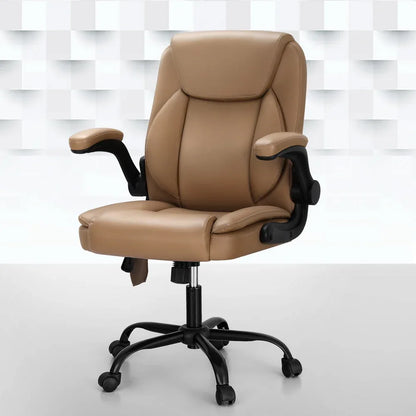 Artiss 2 Point Massage Office Chair Leather Mid Back Brown - Mekamart Australia