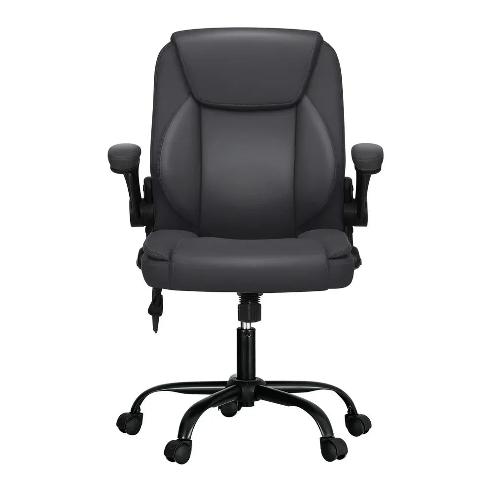 Artiss 2 Point Massage Office Chair Leather Mid Back Grey - Mekamart Australia