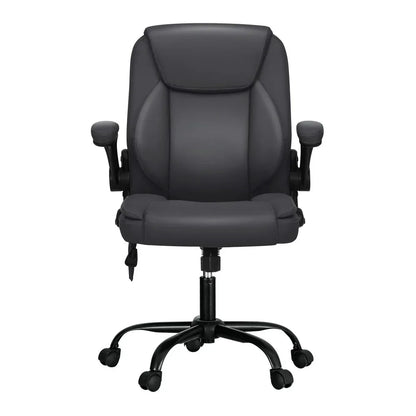 Artiss 2 Point Massage Office Chair Leather Mid Back Grey - Mekamart Australia