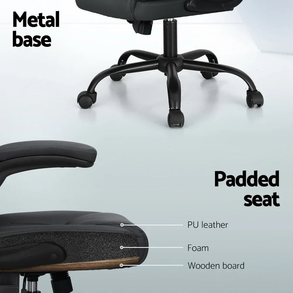 Artiss 2 Point Massage Office Chair Leather Mid Back Grey - Mekamart Australia