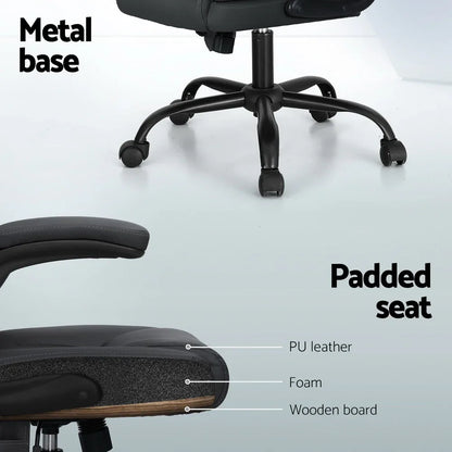 Artiss 2 Point Massage Office Chair Leather Mid Back Grey - Mekamart Australia