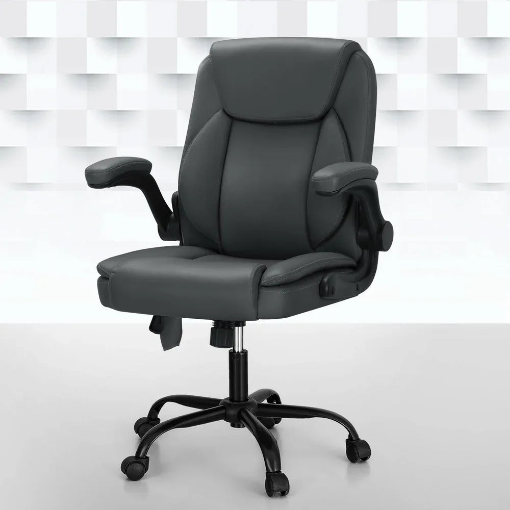Artiss 2 Point Massage Office Chair Leather Mid Back Grey - Mekamart Australia