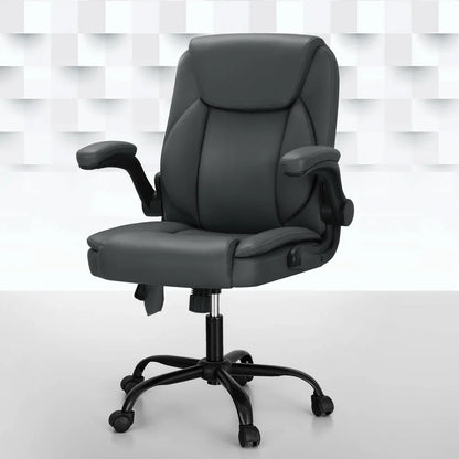 Artiss 2 Point Massage Office Chair Leather Mid Back Grey - Mekamart Australia