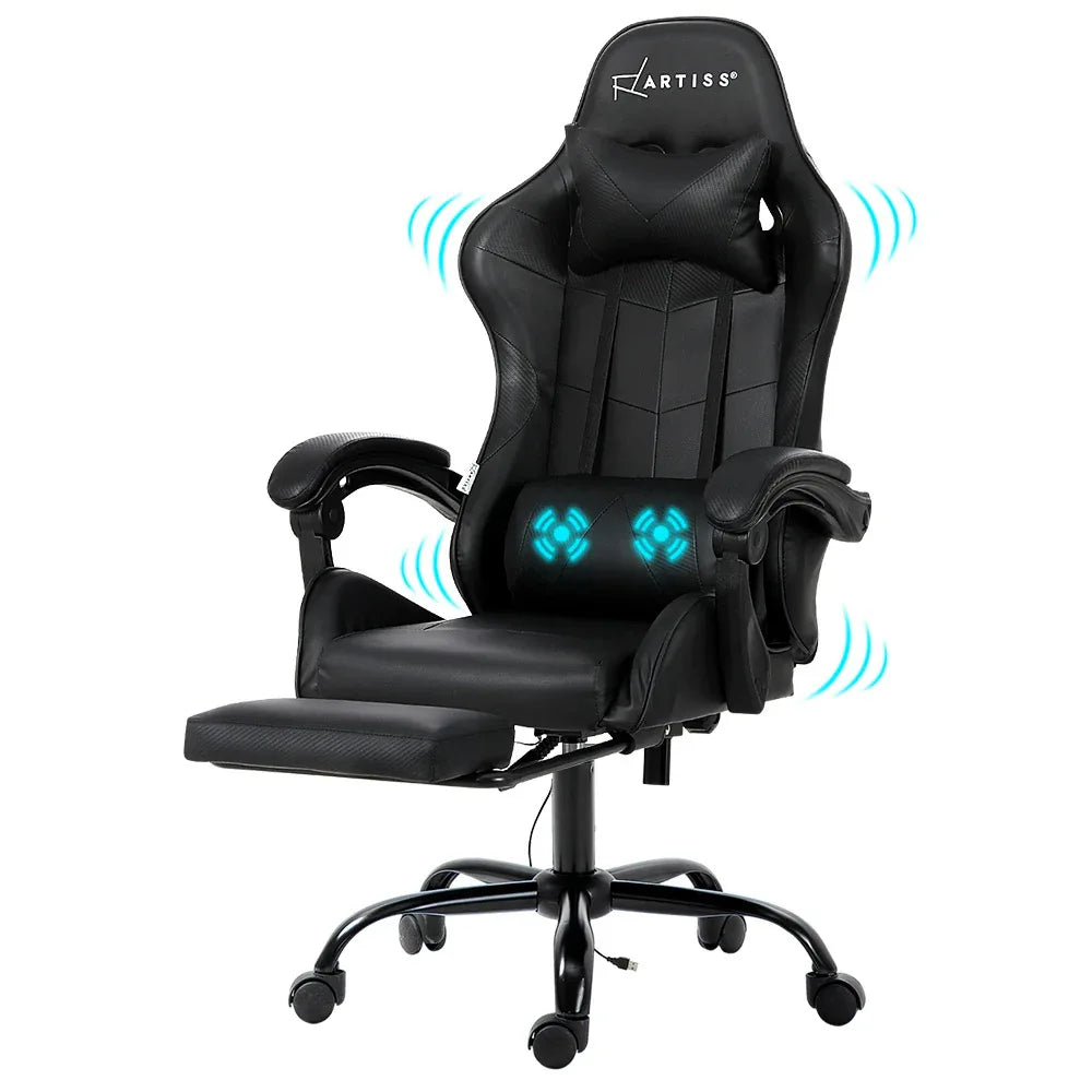 Artiss 2 Point Massage Gaming Office Chair Footrest Black - Mekamart Australia