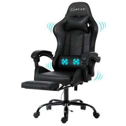 Artiss 2 Point Massage Gaming Office Chair Footrest Black - Mekamart Australia