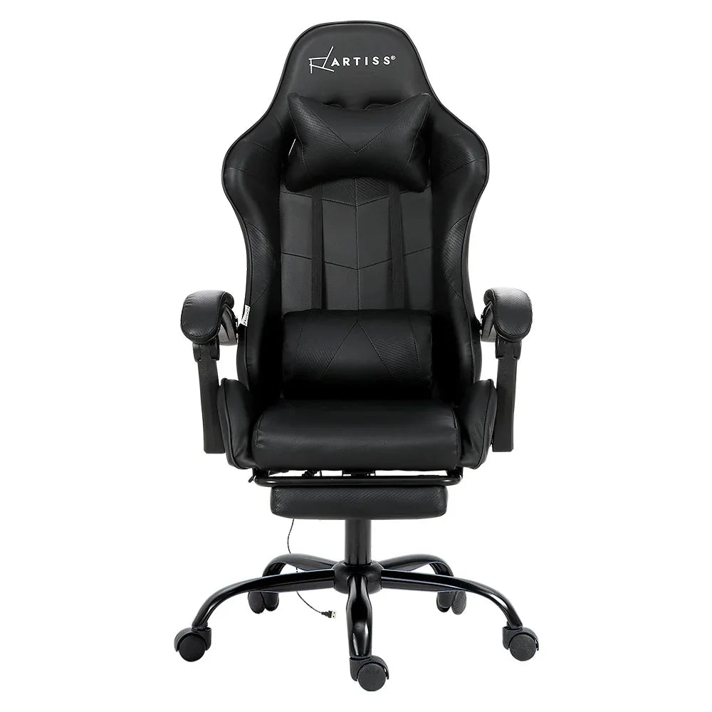 Artiss 2 Point Massage Gaming Office Chair Footrest Black - Mekamart Australia