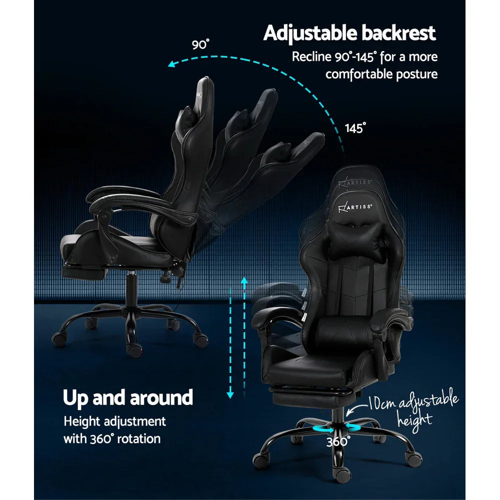 Artiss 2 Point Massage Gaming Office Chair Footrest Black - Mekamart Australia