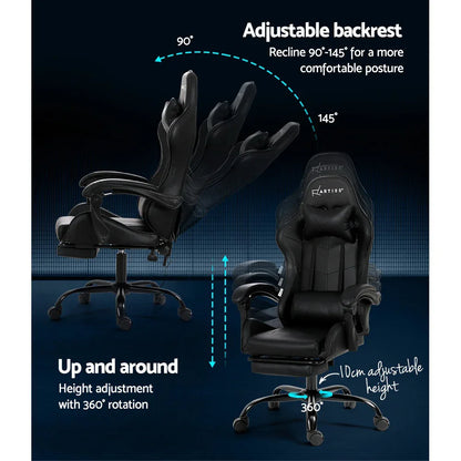 Artiss 2 Point Massage Gaming Office Chair Footrest Black - Mekamart Australia