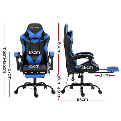 Artiss 2 Point Massage Gaming Office Chair Footrest Blue - Mekamart Australia