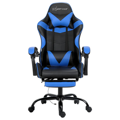 Artiss 2 Point Massage Gaming Office Chair Footrest Blue - Mekamart Australia