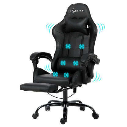 Artiss 6 Point Massage Gaming Office Chair Footrest Black - Mekamart Australia