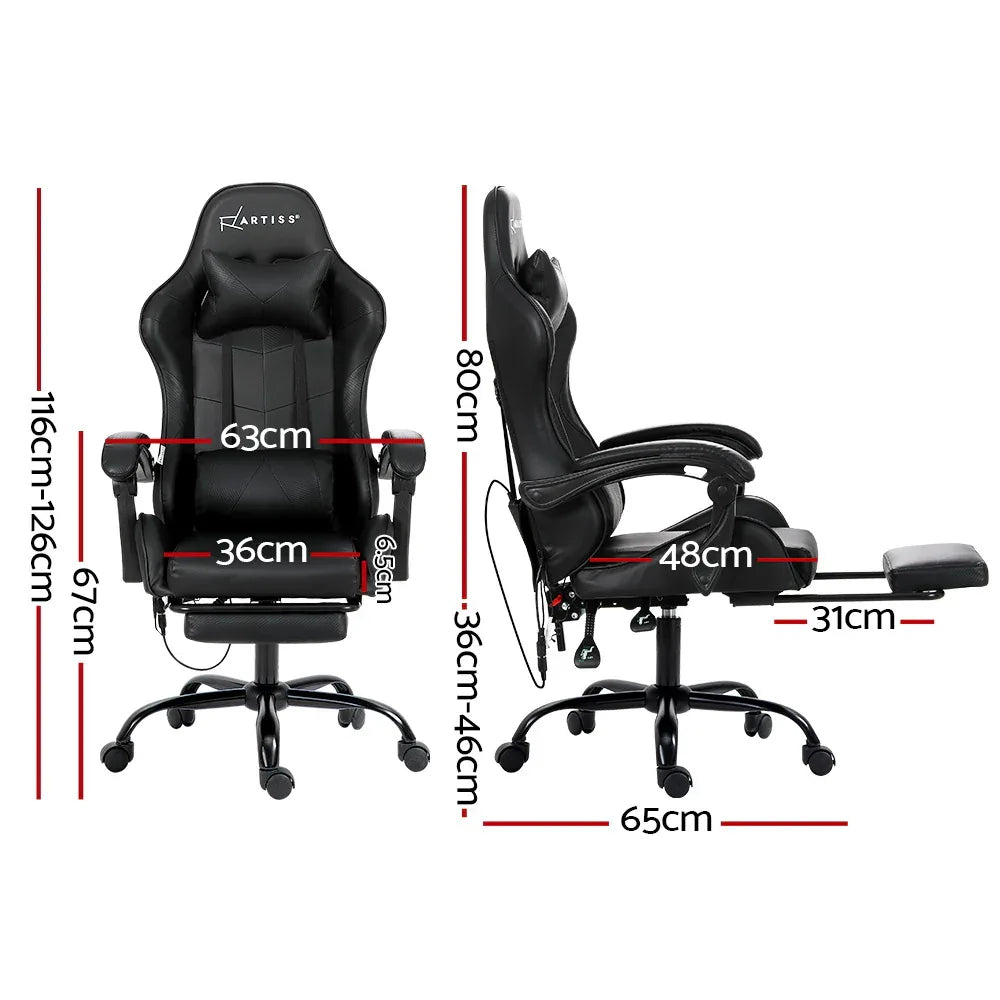Artiss 6 Point Massage Gaming Office Chair Footrest Black - Mekamart Australia