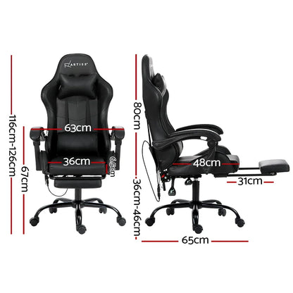 Artiss 6 Point Massage Gaming Office Chair Footrest Black - Mekamart Australia