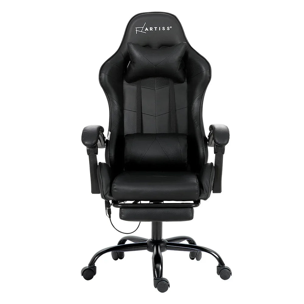Artiss 6 Point Massage Gaming Office Chair Footrest Black - Mekamart Australia