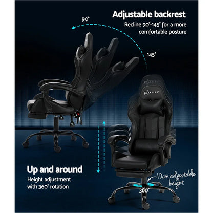 Artiss 6 Point Massage Gaming Office Chair Footrest Black - Mekamart Australia