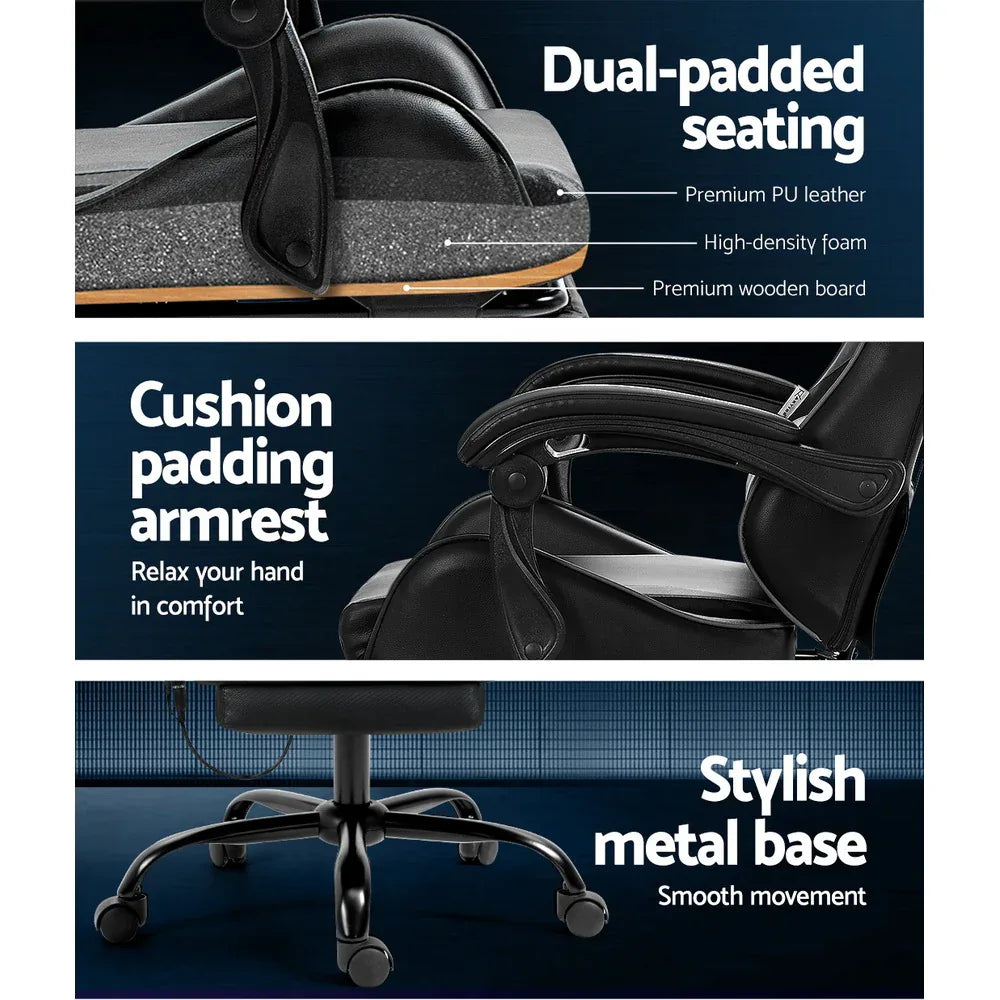 Artiss 6 Point Massage Gaming Office Chair Footrest Black - Mekamart Australia