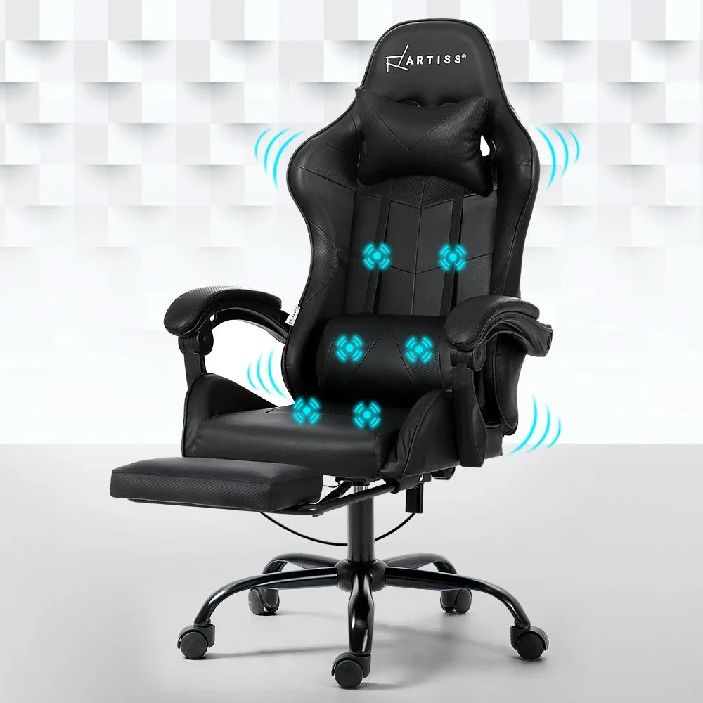 Artiss 6 Point Massage Gaming Office Chair Footrest Black - Mekamart Australia
