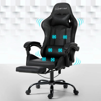 Artiss 6 Point Massage Gaming Office Chair Footrest Black - Mekamart Australia