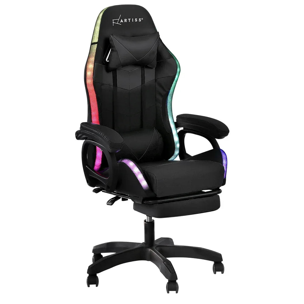 Artiss Gaming Office Chair 12 RGB LED Massage Computer Work Seat Footrest Black