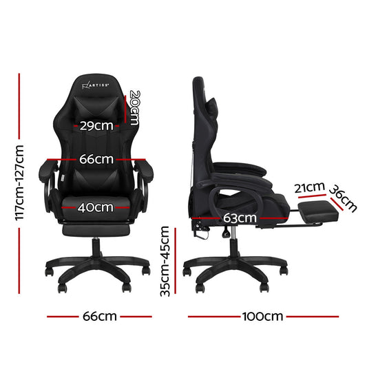 Artiss Gaming Office Chair 12 RGB LED Massage Computer Work Seat Footrest Black