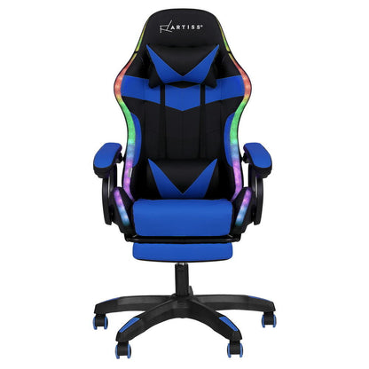 Artiss Gaming Office Chair 12 RGB LED Massage Computer Work Seat Footrest Blue