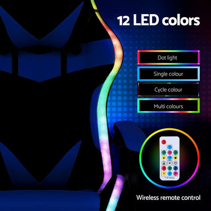 Artiss Gaming Office Chair 12 RGB LED Massage Computer Work Seat Footrest Blue