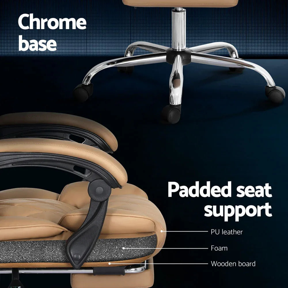 Artiss Executive Office Chair Leather Footrest Espresso - Mekamart Australia