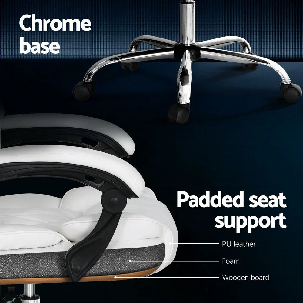 Artiss Executive Office Chair Leather Recliner White - Mekamart Australia