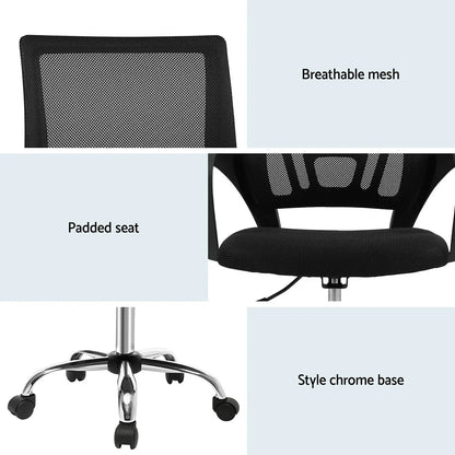 Artiss 2x Mesh Office Chair Mid Back Black