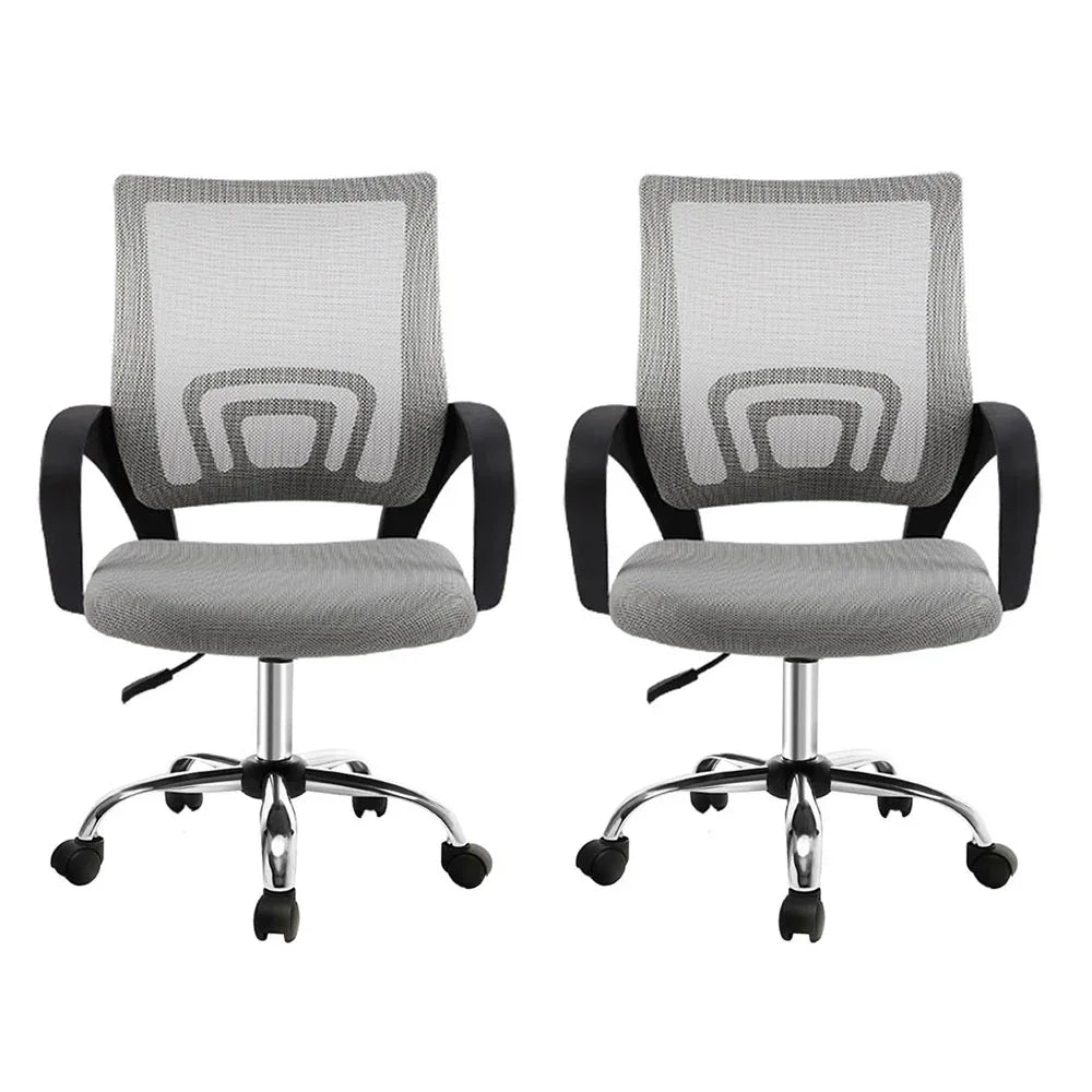 Artiss 2x Mesh Office Chair Mid Back Grey