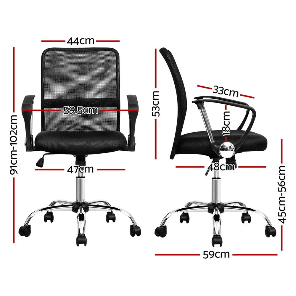 Artiss 2x Mesh Office Chair Mid Back Black
