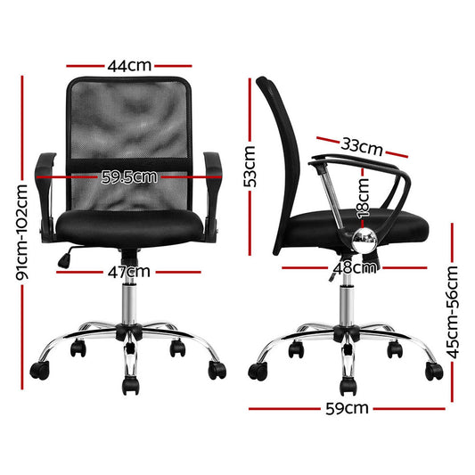 Artiss 2x Mesh Office Chair Mid Back Black