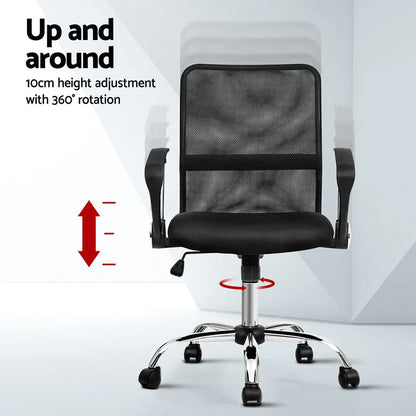 Artiss 2x Mesh Office Chair Mid Back Black