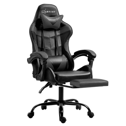 Artiss Gaming Office Chair Executive Computer Leather Chairs Footrest Grey - Mekamart Australia