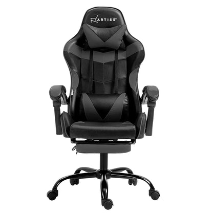 Artiss Gaming Office Chair Executive Computer Leather Chairs Footrest Grey - Mekamart Australia