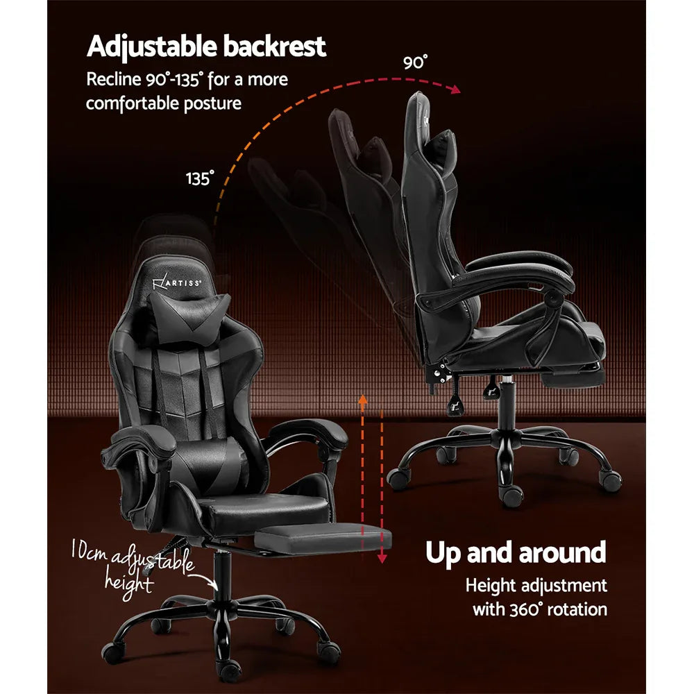 Artiss Gaming Office Chair Executive Computer Leather Chairs Footrest Grey - Mekamart Australia