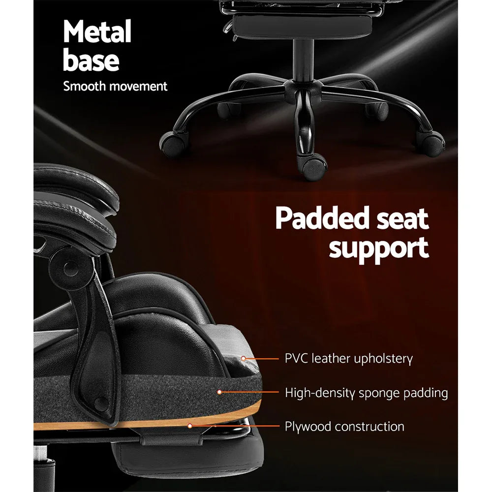 Artiss Gaming Office Chair Executive Computer Leather Chairs Footrest Grey - Mekamart Australia