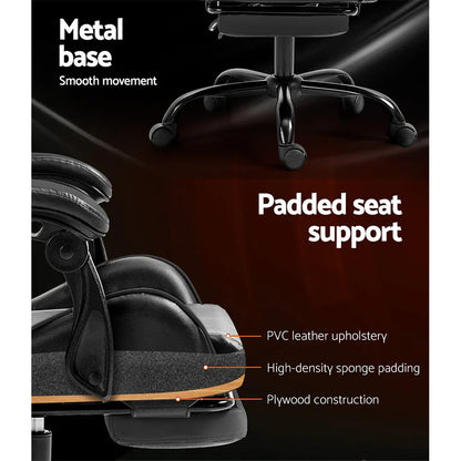 Artiss Gaming Office Chair Executive Computer Leather Chairs Footrest Grey - Mekamart Australia