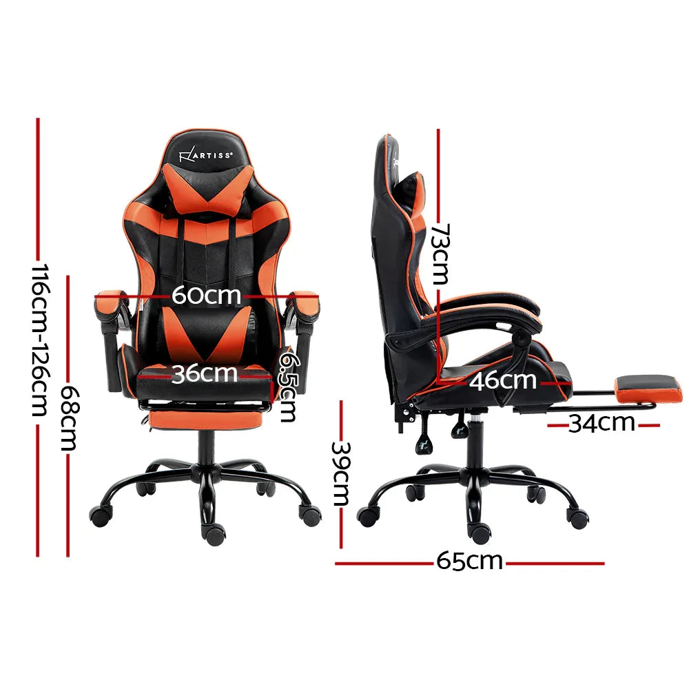 Artiss Gaming Office Chair Executive Computer Leather Chairs Footrest Orange - Mekamart Australia