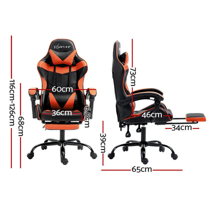 Artiss Gaming Office Chair Executive Computer Leather Chairs Footrest Orange - Mekamart Australia