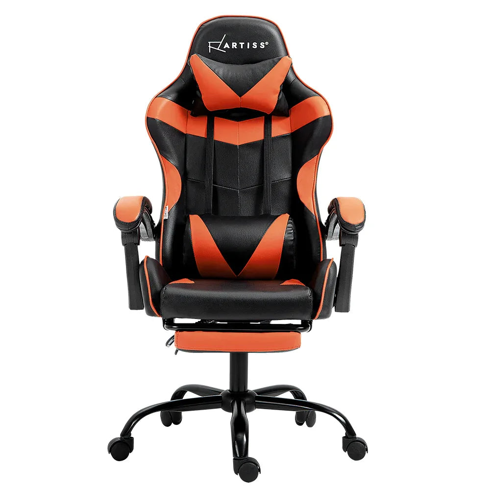 Artiss Gaming Office Chair Executive Computer Leather Chairs Footrest Orange - Mekamart Australia