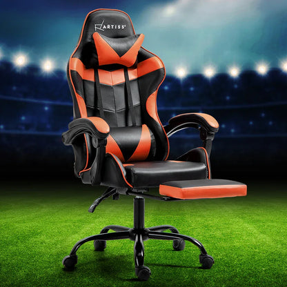 Artiss Gaming Office Chair Executive Computer Leather Chairs Footrest Orange - Mekamart Australia
