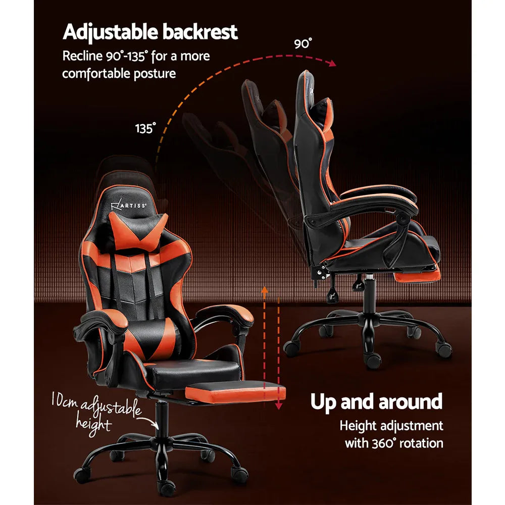 Artiss Gaming Office Chair Executive Computer Leather Chairs Footrest Orange - Mekamart Australia