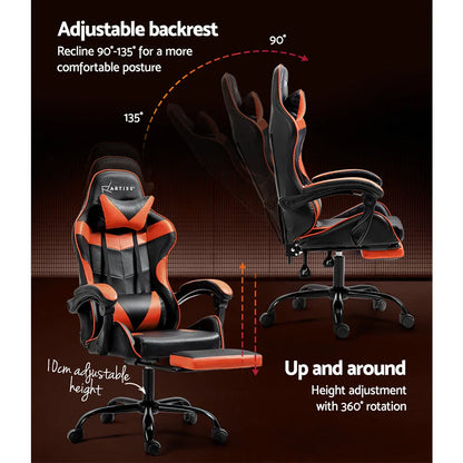 Artiss Gaming Office Chair Executive Computer Leather Chairs Footrest Orange - Mekamart Australia