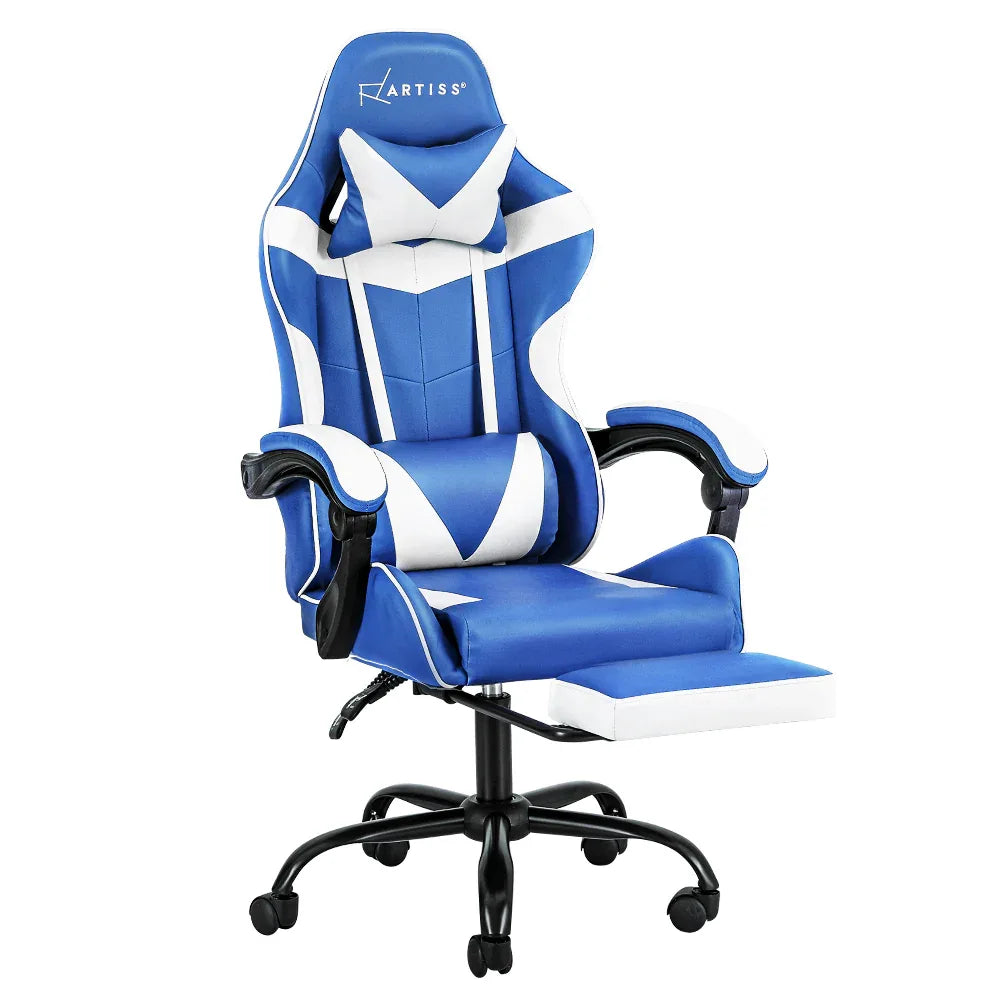 Artiss Gaming Office Chair Executive Computer Leather Chairs Footrest Blue White - Mekamart Australia