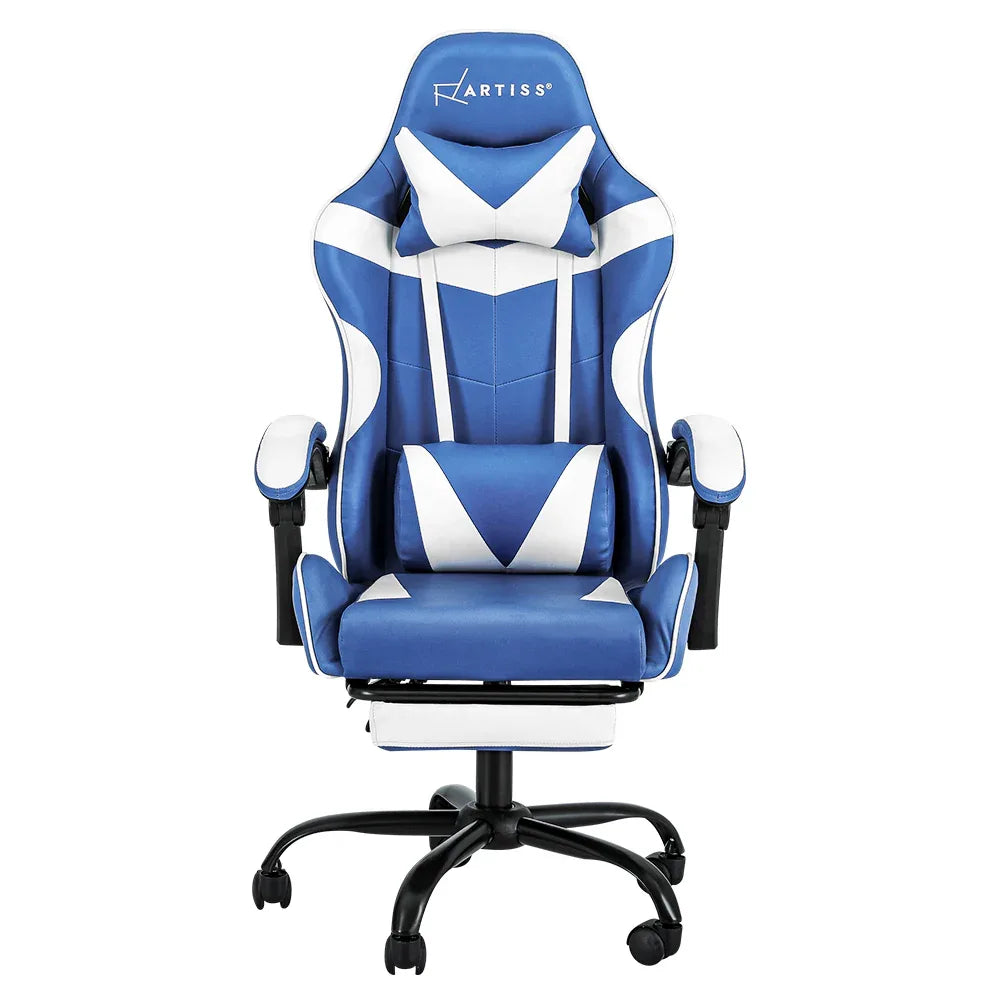 Artiss Gaming Office Chair Executive Computer Leather Chairs Footrest Blue White - Mekamart Australia